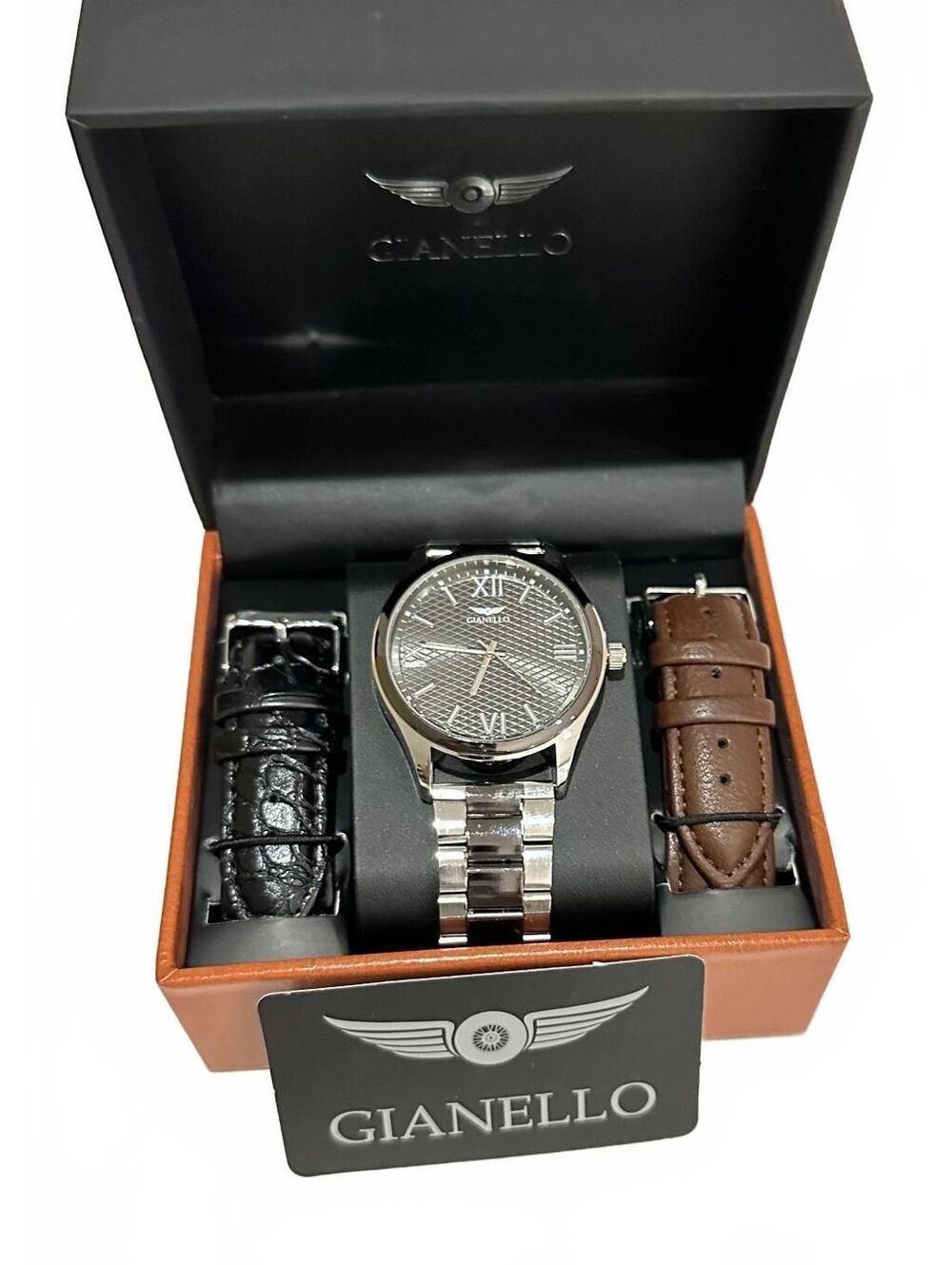 NEW Gianello Men's Wristwatch Interchangeable Strap Set Italian Design Watch BL